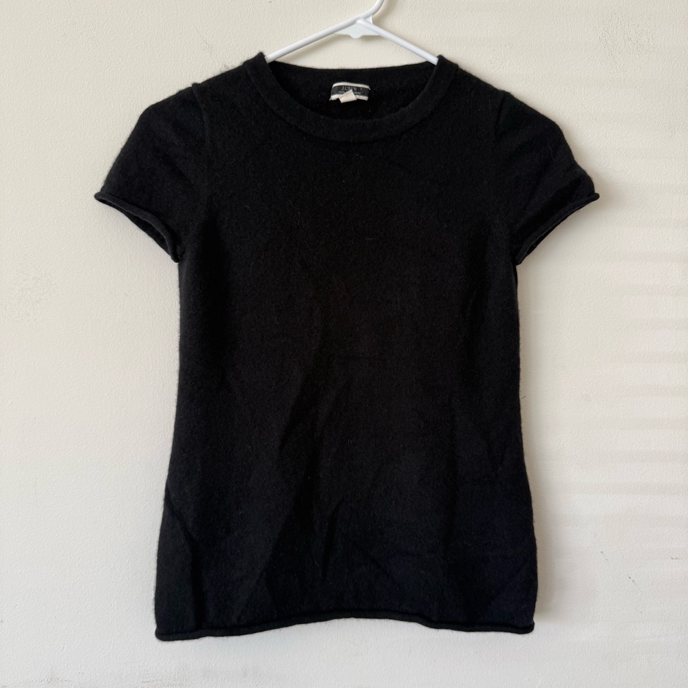 J. Crew 100% Cashmere Black Rolled Edge Short Sleeve Tee Shirt - Small